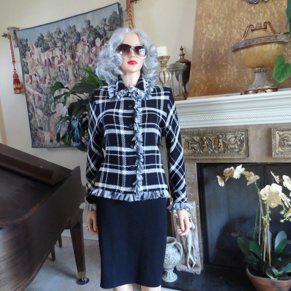 St. John Other St John Knits Black White Plaid Jacket Skirt Set